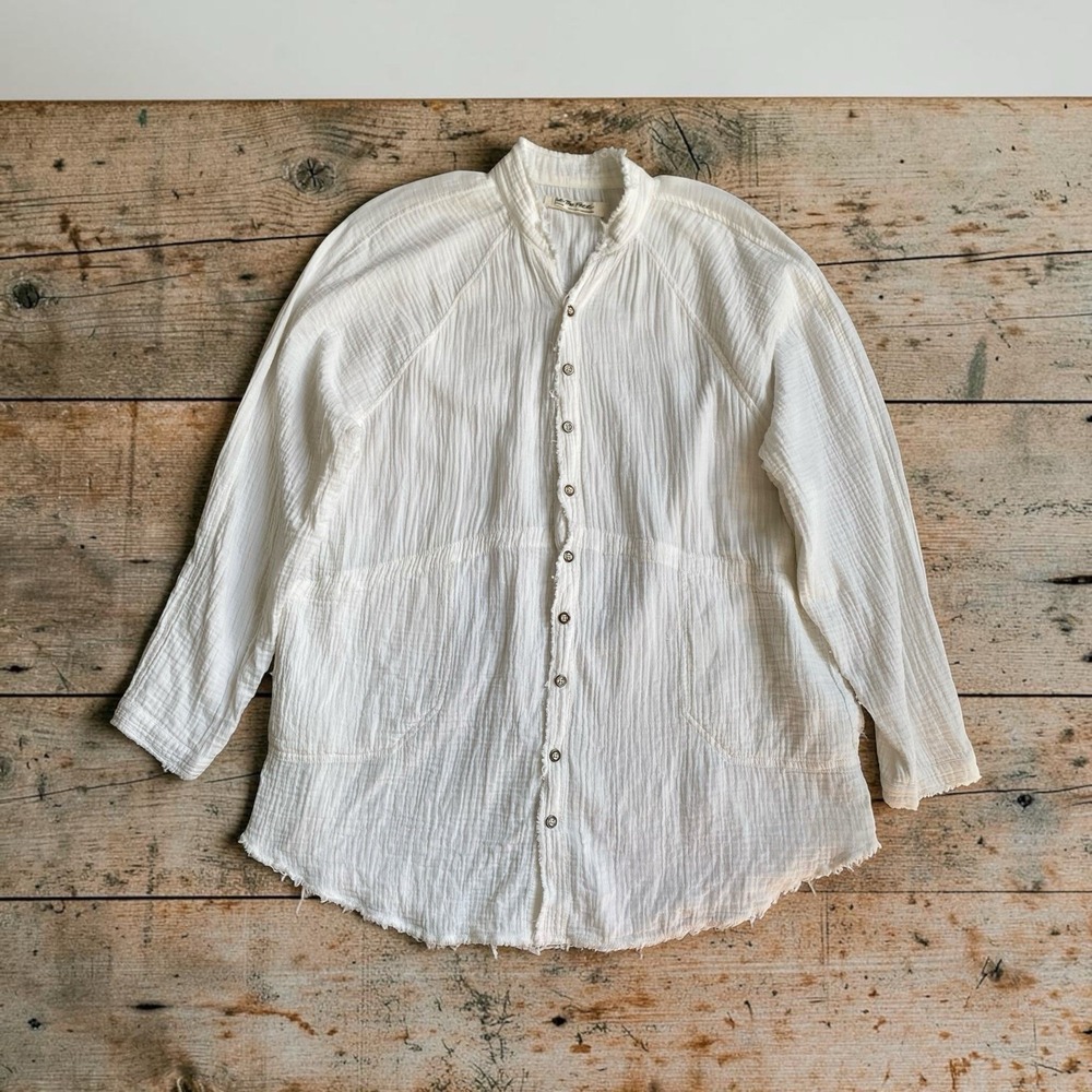 Free People Summer Daydream Shirt M White Gauze Cotton Oversized Boho Coastal